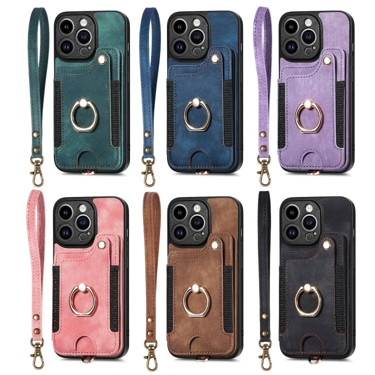 For iPhone 16 Plus Retro Skin-feel Ring Multi-card Wallet Phone Case(Blue) - iPhone 16 Plus Cases by buy2fix | Online Shopping UK | buy2fix