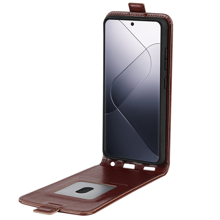 For Xiaomi 14 R64 Texture Single Vertical Flip Leather Phone Case(Brown) - 14 Cases by buy2fix | Online Shopping UK | buy2fix