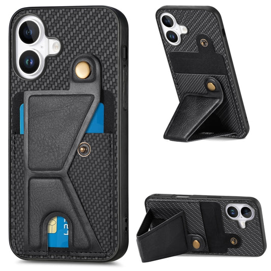 For iPhone 16 Carbon Fiber Wallet Flip Card K-shaped Holder Phone Case(Black) - iPhone 16 Cases by buy2fix | Online Shopping UK | buy2fix