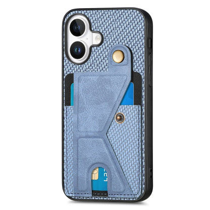 For iPhone 16 Plus Carbon Fiber Wallet Flip Card K-shaped Holder Phone Case(Blue) - iPhone 16 Plus Cases by buy2fix | Online Shopping UK | buy2fix