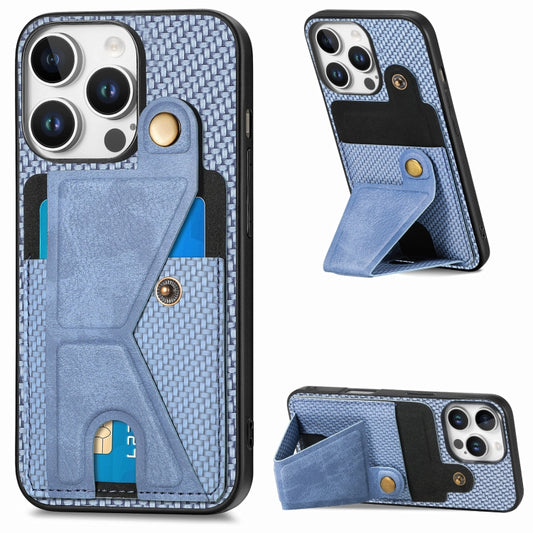 For iPhone 16 Pro Carbon Fiber Wallet Flip Card K-shaped Holder Phone Case(Blue) - iPhone 16 Pro Cases by buy2fix | Online Shopping UK | buy2fix