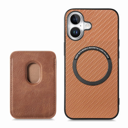 For iPhone 16 Carbon Fiber Leather Card Magsafe Phone Case(Brown) - iPhone 16 Cases by buy2fix | Online Shopping UK | buy2fix