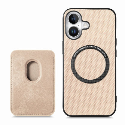 For iPhone 16 Plus Carbon Fiber Leather Card Magsafe Phone Case(Khaki) - iPhone 16 Plus Cases by buy2fix | Online Shopping UK | buy2fix