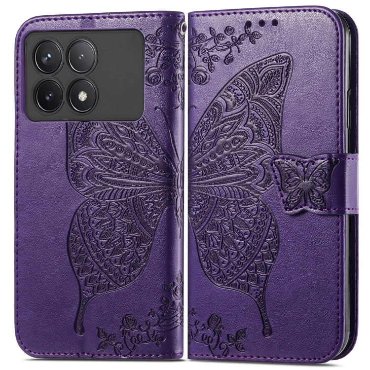 For Xiaomi Redmi K70 Butterfly Love Flower Embossed Leather Phone Case(Dark Purple) - K70 Cases by buy2fix | Online Shopping UK | buy2fix