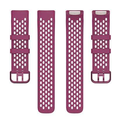 For Fitbit Charge 5 Solid Color Breathable Sports Silicone Watch Band(Wine Red) - Watch Bands by buy2fix | Online Shopping UK | buy2fix