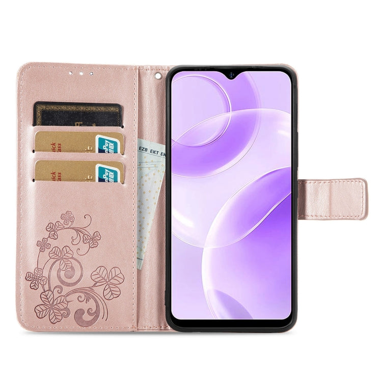 For Ulefone Note 15 Four-leaf Clasp Embossed Buckle Leather Phone Case(Rose Gold) - Ulefone Cases by buy2fix | Online Shopping UK | buy2fix