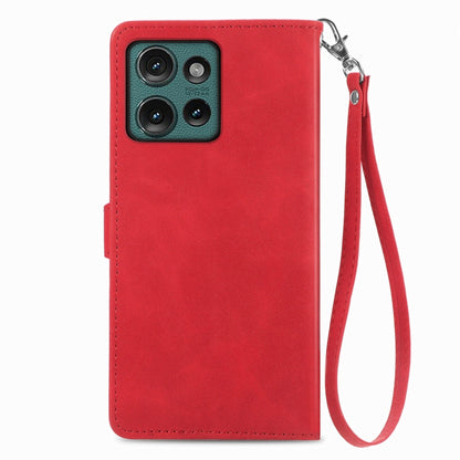 For Motorola Edge 2024 Embossed Flower Zipper Leather Phone Case(Red) - Motorola Cases by buy2fix | Online Shopping UK | buy2fix