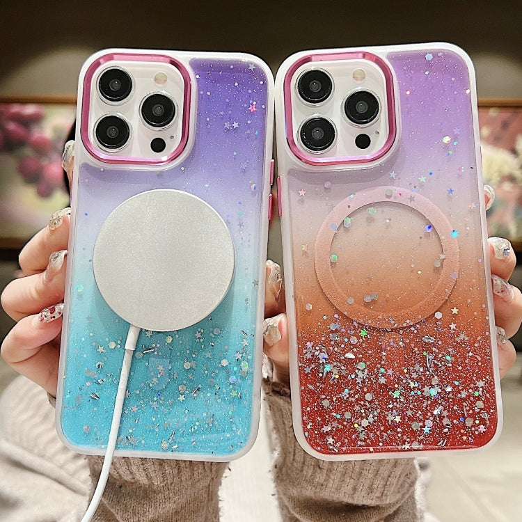 For iPhone 15 Pro Multicolor Gradient Glitter Sequin MagSafe TPU Phone Case(Purple+Red) - iPhone 15 Pro Cases by buy2fix | Online Shopping UK | buy2fix