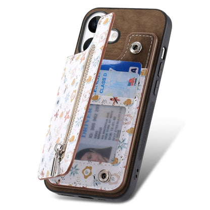 For iPhone 16 Plus Retro Painted Zipper Wallet Back Phone Case(Brown) - iPhone 16 Plus Cases by buy2fix | Online Shopping UK | buy2fix