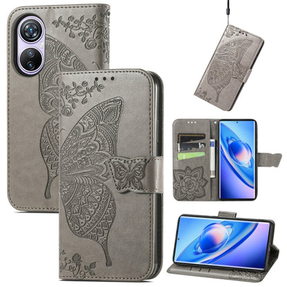 For Blackview A200 Pro Butterfly Love Flower Embossed Leather Phone Case(Gray) - More Brand by buy2fix | Online Shopping UK | buy2fix