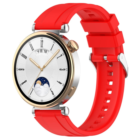 For Huawei Watch GT4 46mm Official Steps Style Silver Buckle Silicone Watch Band(Red) - Watch Bands by buy2fix | Online Shopping UK | buy2fix