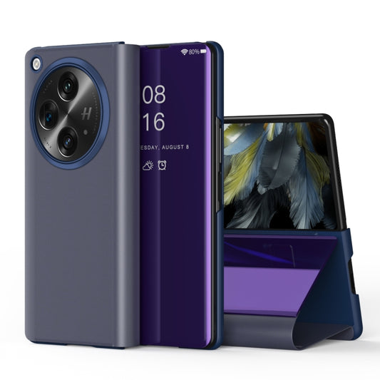 For OPPO Find N3 Plated Mirror Horizontal Flip Leather Phone Case with Holder(Purple) - Find N3 Cases by buy2fix | Online Shopping UK | buy2fix