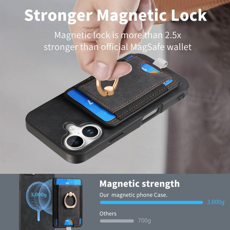 For  iPhone 16 Retro Splitable Magnetic Card Bag Leather Phone Case(Black) - iPhone 16 Cases by buy2fix | Online Shopping UK | buy2fix