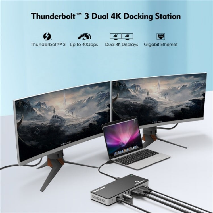 WAVLINK UTD21H 11 in 1 4K Dual DisplayPort Hub Converter Thunderbolt 3 Docking Station, Plug:US Plug - USB HUB by WAVLINK | Online Shopping UK | buy2fix