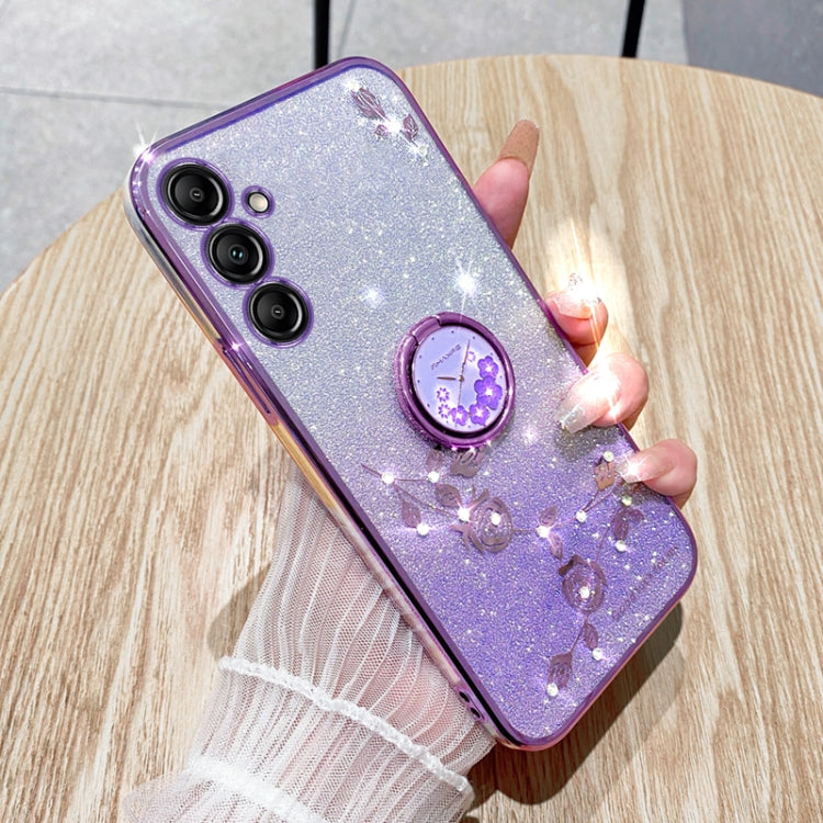 For Samsung Galaxy S25 5G Gradient Glitter Immortal Flower Ring All-inclusive Phone Case(Purple) - Galaxy S25 5G Cases by buy2fix | Online Shopping UK | buy2fix