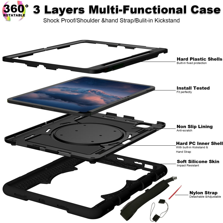 For iPad Pro 11 2024 Silicone Hybrid PC Shockproof Tablet Case with Shoulder Strap(Black) - iPad Pro 11 2024 Cases by buy2fix | Online Shopping UK | buy2fix