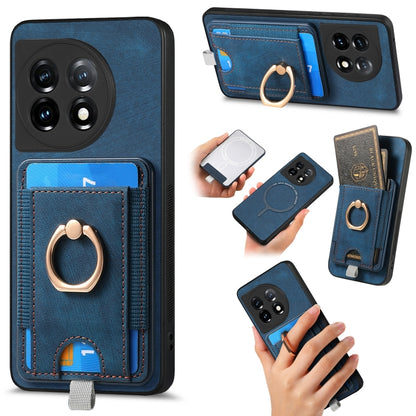 For OnePlus 11 Retro Splitable Magnetic Card Bag Leather Phone Case(Blue) - OnePlus Cases by buy2fix | Online Shopping UK | buy2fix