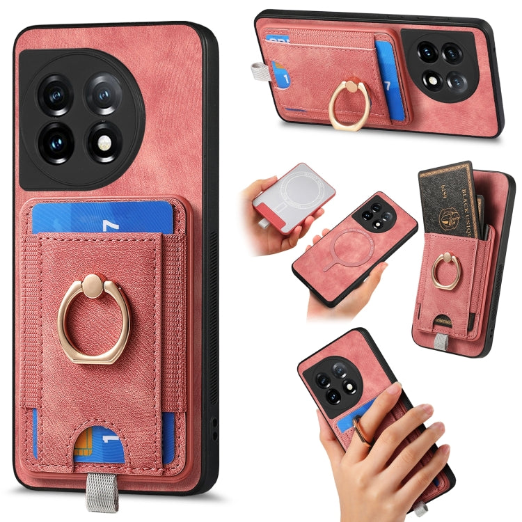 For OnePlus 11 Retro Splitable Magnetic Card Bag Leather Phone Case(Pink) - OnePlus Cases by buy2fix | Online Shopping UK | buy2fix