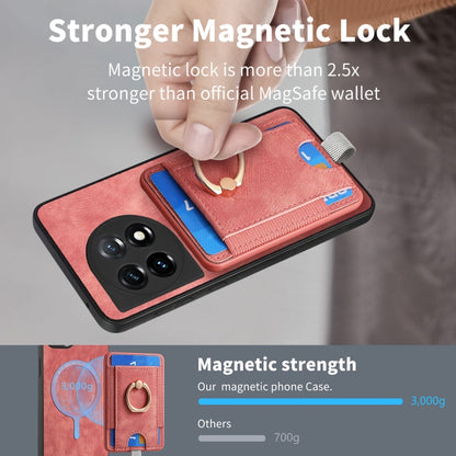 For OnePlus 11 Retro Splitable Magnetic Card Bag Leather Phone Case(Pink) - OnePlus Cases by buy2fix | Online Shopping UK | buy2fix