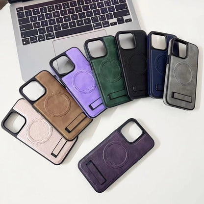 For iPhone 13 Multi-function Holder MagSafe PU Phone Case(Purple) - iPhone 13 Cases by buy2fix | Online Shopping UK | buy2fix