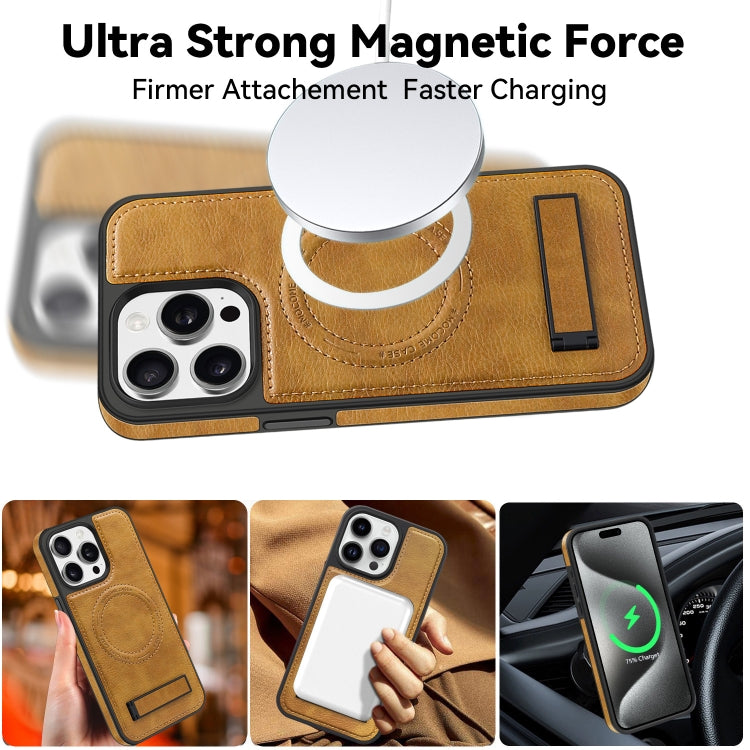 For iPhone 15 Pro Max Multi-function Holder MagSafe PU Phone Case(Rose Gold) - iPhone 15 Pro Max Cases by buy2fix | Online Shopping UK | buy2fix