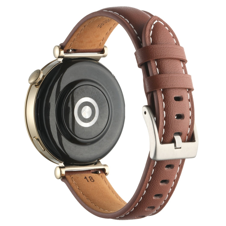 For Huawei Watch GT4 41mm 18mm Thread Pin Buckle Leather Watch Band(Dark Brown) - Watch Bands by buy2fix | Online Shopping UK | buy2fix