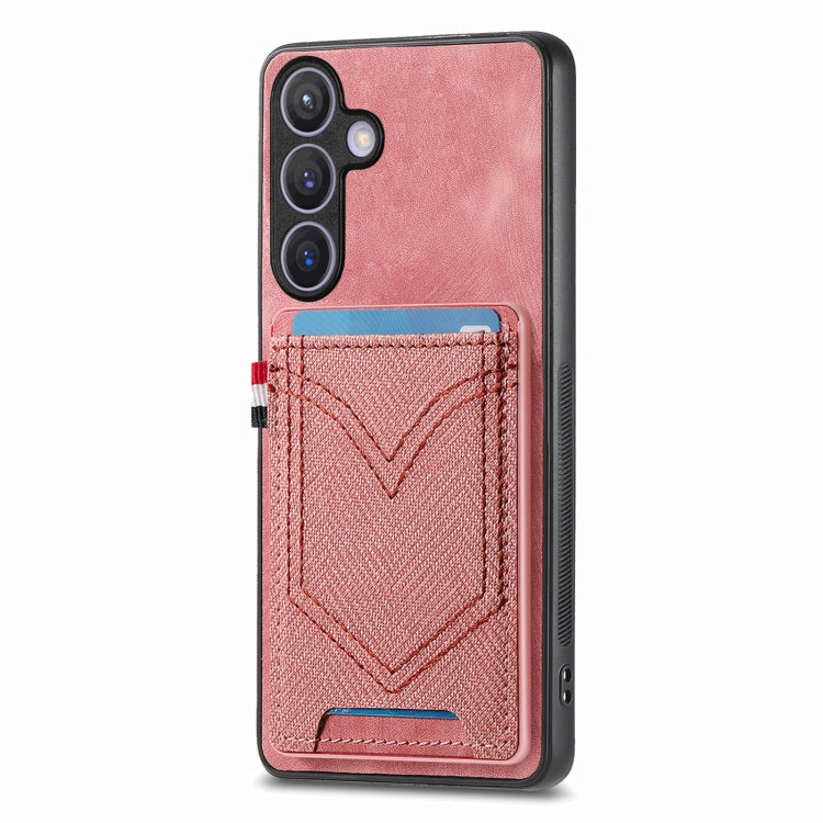 For Samsung Galaxy S25 5G Denim Texture Leather Skin Phone Case with Card Slot(Pink) - Galaxy S25 5G Cases by buy2fix | Online Shopping UK | buy2fix