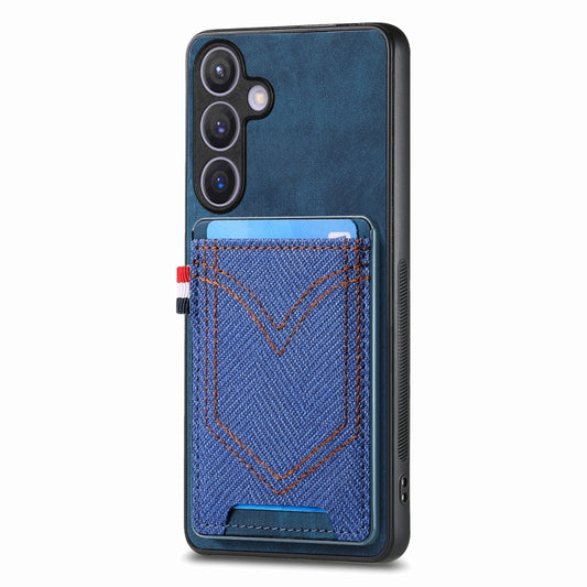 For Samsung Galaxy S25+ 5G Denim Texture Leather Skin Phone Case with Card Slot(Blue) - Galaxy S25+ 5G Cases by buy2fix | Online Shopping UK | buy2fix