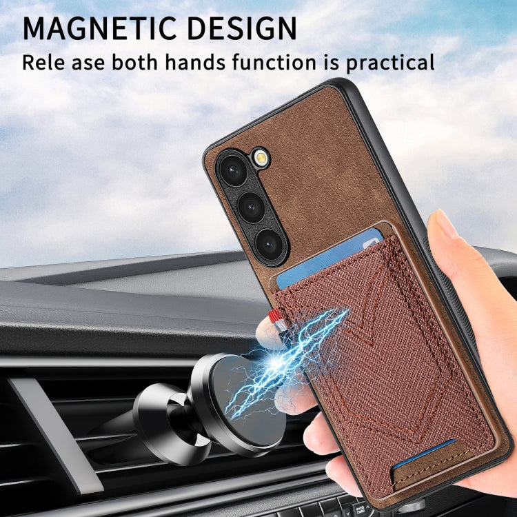 For Samsung Galaxy S25 Ultra 5G Denim Texture Leather Skin Phone Case with Card Slot(Brown) - Galaxy S25 Ultra 5G Cases by buy2fix | Online Shopping UK | buy2fix