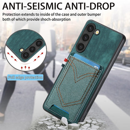 For Samsung Galaxy S25 Ultra 5G Denim Texture Leather Skin Phone Case with Card Slot(Green) - Galaxy S25 Ultra 5G Cases by buy2fix | Online Shopping UK | buy2fix