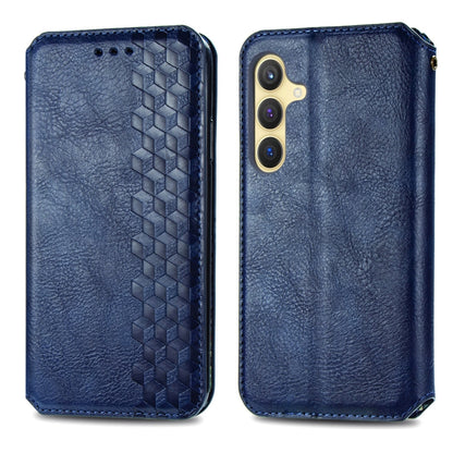 For Samsung Galaxy S25 5G Cubic Grid Pressed Magnetic Leather Phone Case(Blue) - Galaxy S25 5G Cases by buy2fix | Online Shopping UK | buy2fix