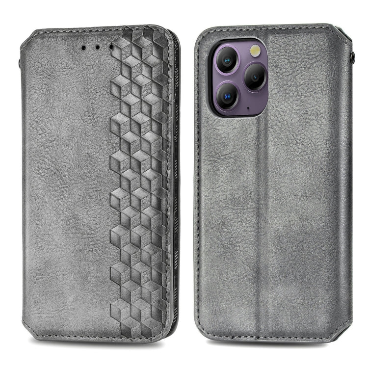 For Blackview A96 Cubic Grid Pressed Magnetic Leather Phone Case(Grey) - More Brand by buy2fix | Online Shopping UK | buy2fix