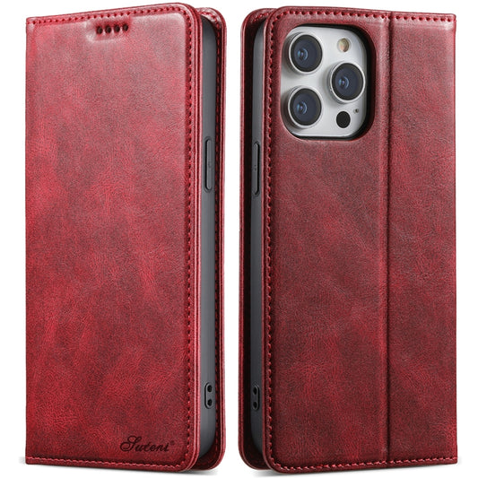 For iPhone 15 Pro Max Suteni J02 Oil Wax Wallet Leather Phone Case(Red) - iPhone 15 Pro Max Cases by Suteni | Online Shopping UK | buy2fix