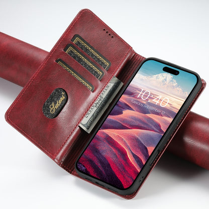 For iPhone 16 Plus Suteni J02 Oil Wax Wallet Leather Phone Case(Red) - iPhone 16 Plus Cases by Suteni | Online Shopping UK | buy2fix