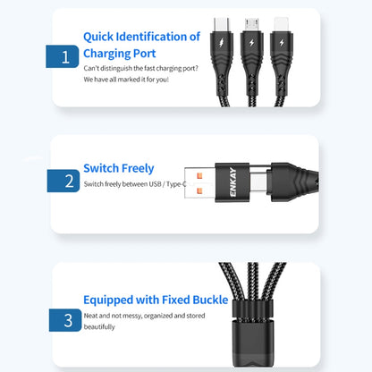 ENKAY 6-in-1 5A USB / Type-C to Type-C / 8 Pin / Micro USB Multifunction Fast Charging Cable, Cable Length:1m(Black) - Multifunction Cable by ENKAY | Online Shopping UK | buy2fix