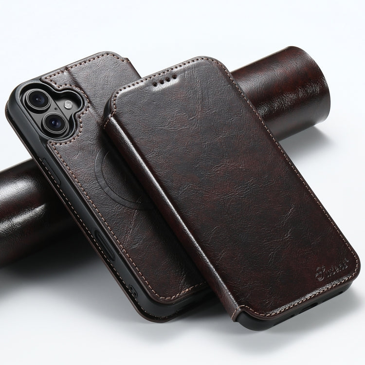 For iPhone 16 Suteni J05 Leather Magnetic MagSafe Phone Case(Brown) - iPhone 16 Cases by Suteni | Online Shopping UK | buy2fix