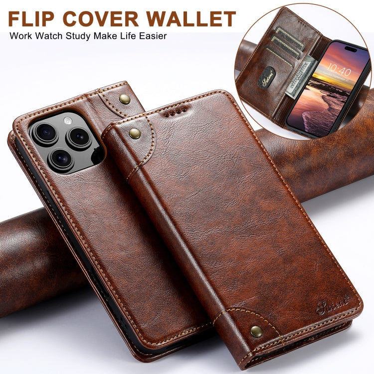 For iPhone 16 Pro Suteni Baroque Calf Texture Buckle Wallet Leather Phone Case(Khaki) - iPhone 16 Pro Cases by Suteni | Online Shopping UK | buy2fix