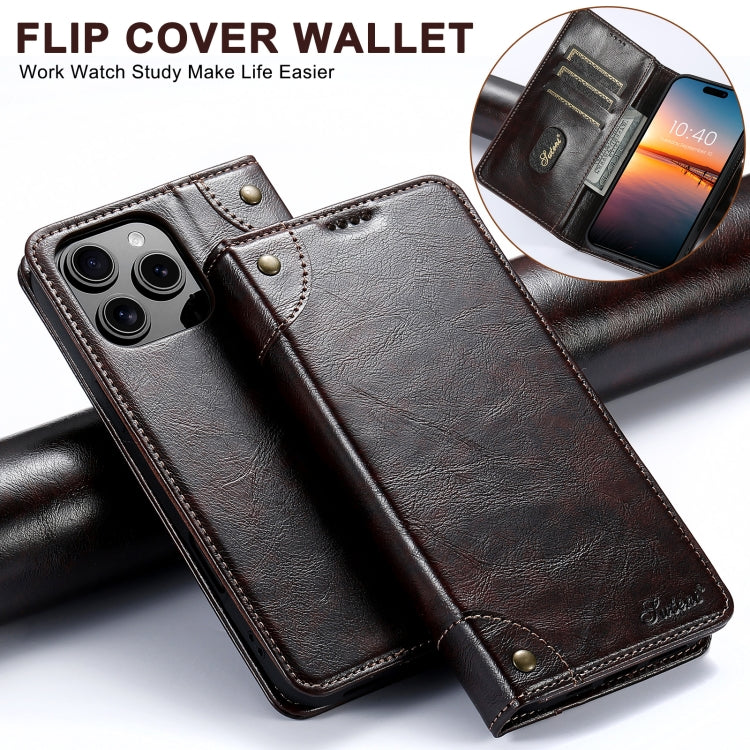 For iPhone 16 Plus Suteni Baroque Calf Texture Buckle Wallet Leather Phone Case(Brown) - iPhone 16 Plus Cases by Suteni | Online Shopping UK | buy2fix