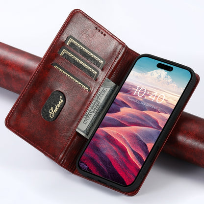 For iPhone 16 Plus Suteni Baroque Calf Texture Buckle Wallet Leather Phone Case(Red) - iPhone 16 Plus Cases by Suteni | Online Shopping UK | buy2fix