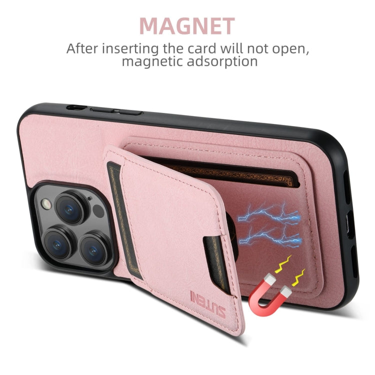 For iPhone 16 Pro Max Suteni H02 Litchi Leather Card Wallet Stand Back Phone Case(Pink) - iPhone 16 Pro Max Cases by Suteni | Online Shopping UK | buy2fix