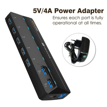 WAVLINK WL-UH3073D USB3.0 HUB Adapter 7-Port Docking Station with Individual Switch(AU Plug) - USB 3.0 HUB by WAVLINK | Online Shopping UK | buy2fix