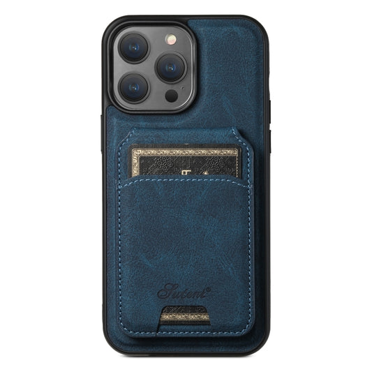 For iPhone 13 Pro Max Suteni H17 Litchi Texture Leather MagSafe Detachable Wallet Phone Case(Blue) - iPhone 13 Pro Max Cases by Suteni | Online Shopping UK | buy2fix