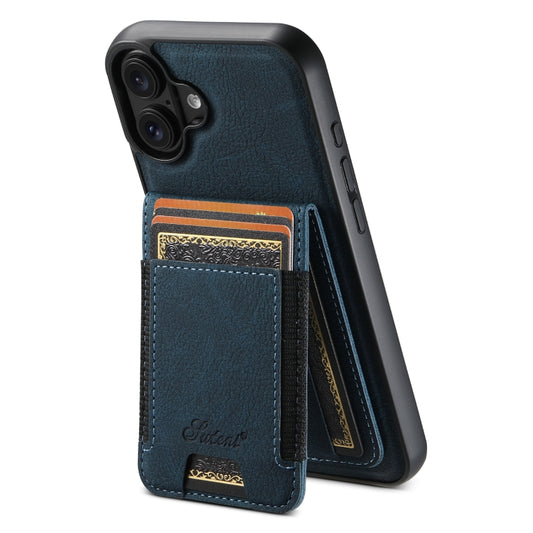 For iPhone 16 Plus Suteni H17 Litchi Texture Leather MagSafe Detachable Wallet Phone Case(Blue) - iPhone 16 Plus Cases by Suteni | Online Shopping UK | buy2fix