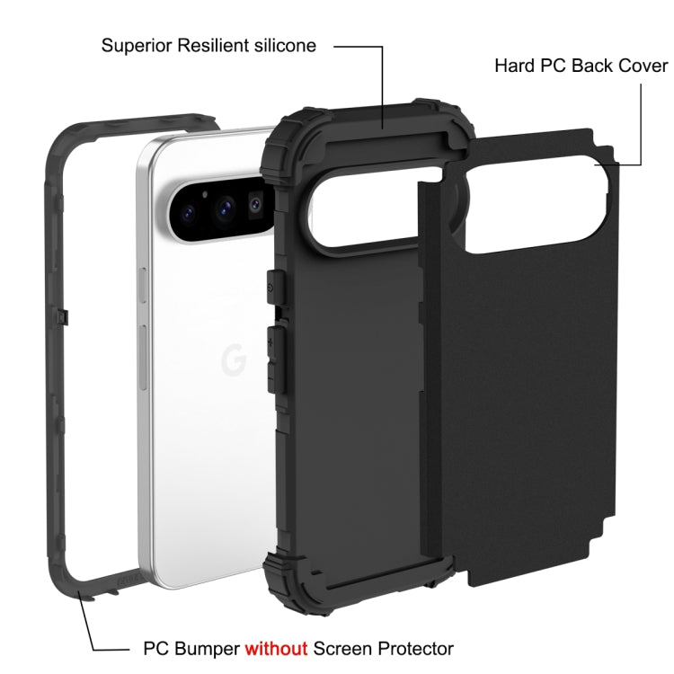 For Google Pixel 9 Pro 3 in 1 Silicone Hybrid PC Shockproof Phone Case(Black) - Google Cases by buy2fix | Online Shopping UK | buy2fix