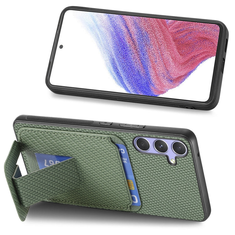 For Samsung Galaxy S25+ 5G Carbon Fiber Card Bag Fold Stand Phone Case(Green) - Galaxy S25+ 5G Cases by buy2fix | Online Shopping UK | buy2fix