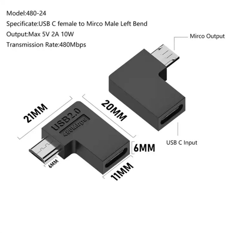 Type-C Female to Micro USB Male Adapter Data Charging Transmission, Specification:Type-C Female to Micro Male Left Bend - Cable & Adapters by buy2fix | Online Shopping UK | buy2fix