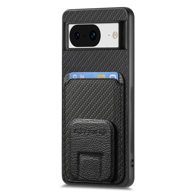 For Google Pixel 6a Carbon Fiber Card Bag Fold Stand Phone Case(Black) - Google Cases by buy2fix | Online Shopping UK | buy2fix