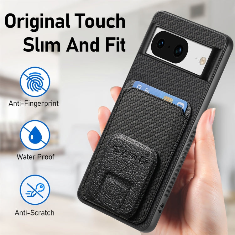 For Google Pixel 6a Carbon Fiber Card Bag Fold Stand Phone Case(Black) - Google Cases by buy2fix | Online Shopping UK | buy2fix