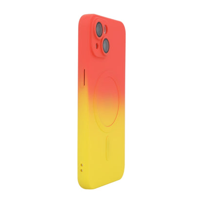 For iPhone 14 ENKAY Hat-Prince MagSafe Rainbow Gradient Silicone Phone Case with Lens Film(Orange Yellow) - iPhone 14 Cases by ENKAY | Online Shopping UK | buy2fix