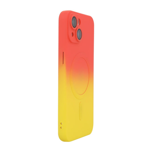 For iPhone 15 ENKAY Hat-Prince MagSafe Rainbow Gradient Silicone Phone Case with Lens Film(Orange Yellow) - iPhone 15 Cases by ENKAY | Online Shopping UK | buy2fix